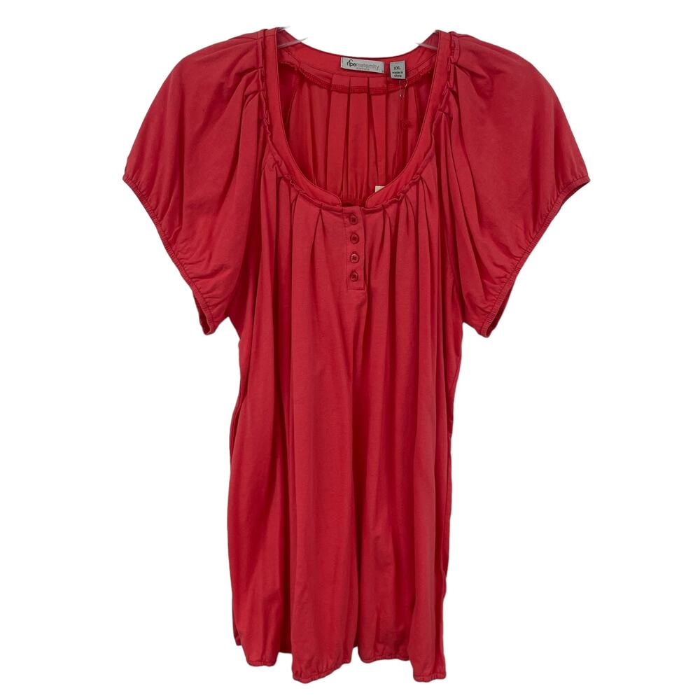NWT Ripe Maternity Short Sleeve Cotton Peasant Top Coral Orange Women's XXL